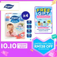 Drypers Wee Wee Dry Baby Tape Diapers M60s/ L58s/ XL50s/ XXL40s (4 packs) - Super Dry Soft & Fit