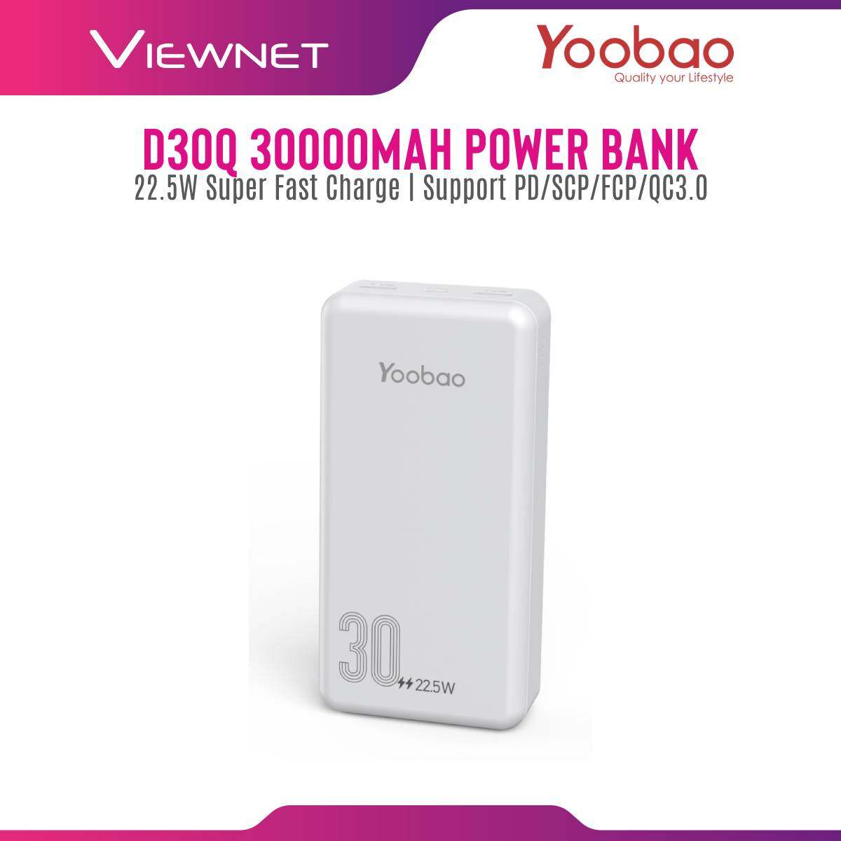 Yoobao D30Q 30000mAh 22.5W Power Bank Support Huawei Super Fast Charge /PD/FCP/QC3.0