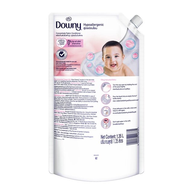 Downy Baby Hypoallergenic Gentle Concentrate Fabric Conditioner Refill 1.35L (Fabric Softener, Pelembut Pakaian)