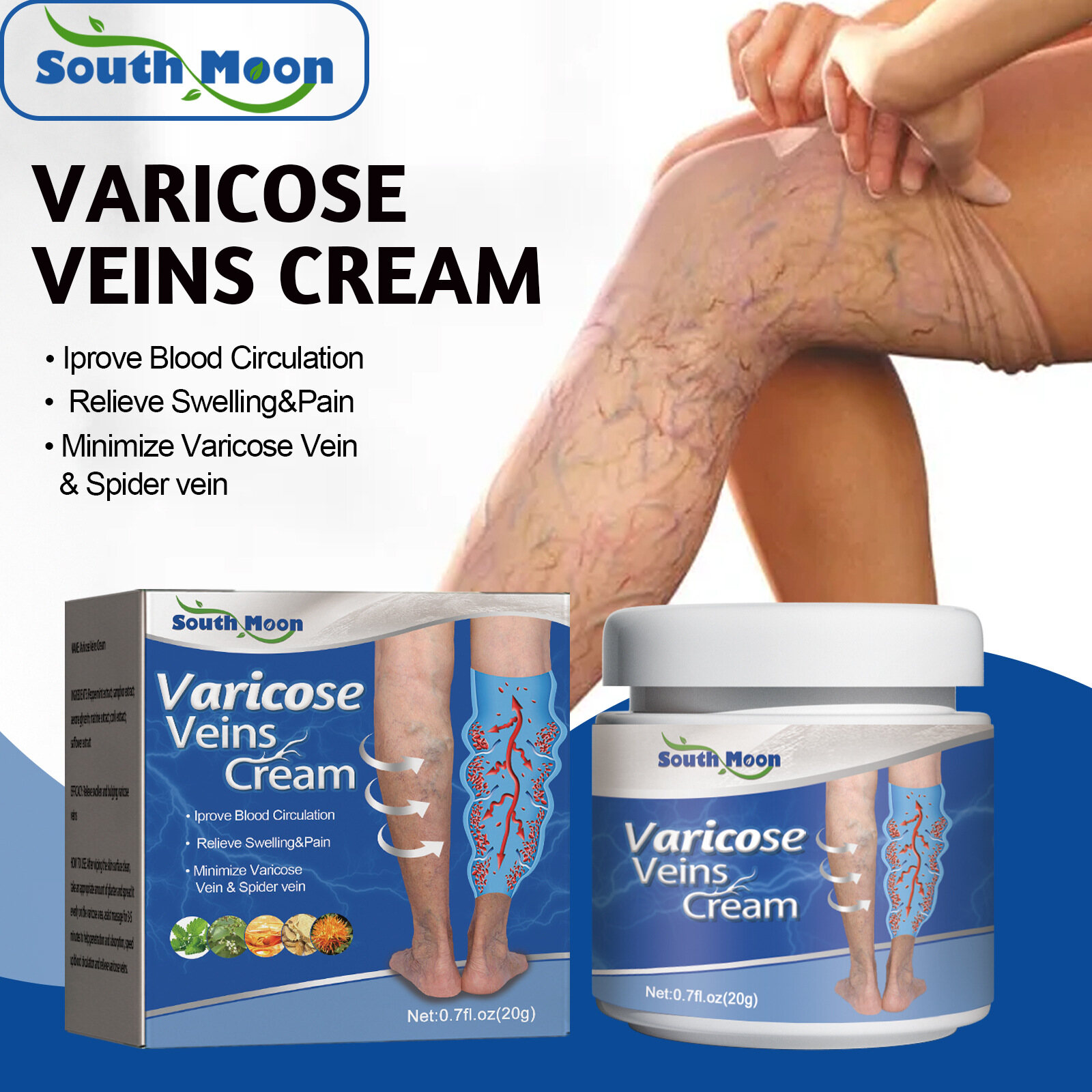 South Moon Giãn Tĩnh Mạch Kem Điều Trị Giảm Đau Giãn Mạch Viêm Tĩnh Mạch Viêm Tĩnh Mạch Spider Pain Relief Thuốc Mỡ Cơ Thể Y Tế Giảm Tĩnh Mạch Mạng Nhện NẠO VÉT Tĩnh Mạch Giãn Tĩnh Mạch Trơn Tru Giảm Sưng Và Đau (20G)