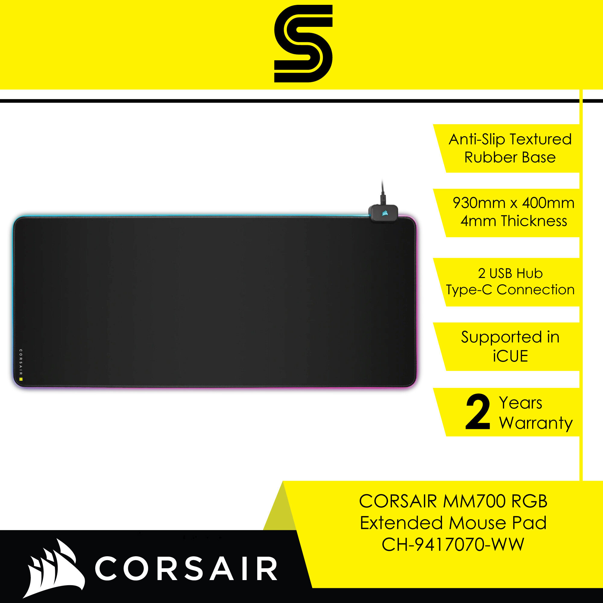 CORSAIR MM700 RGB Extended Mouse Pad - CH-9417070-WW