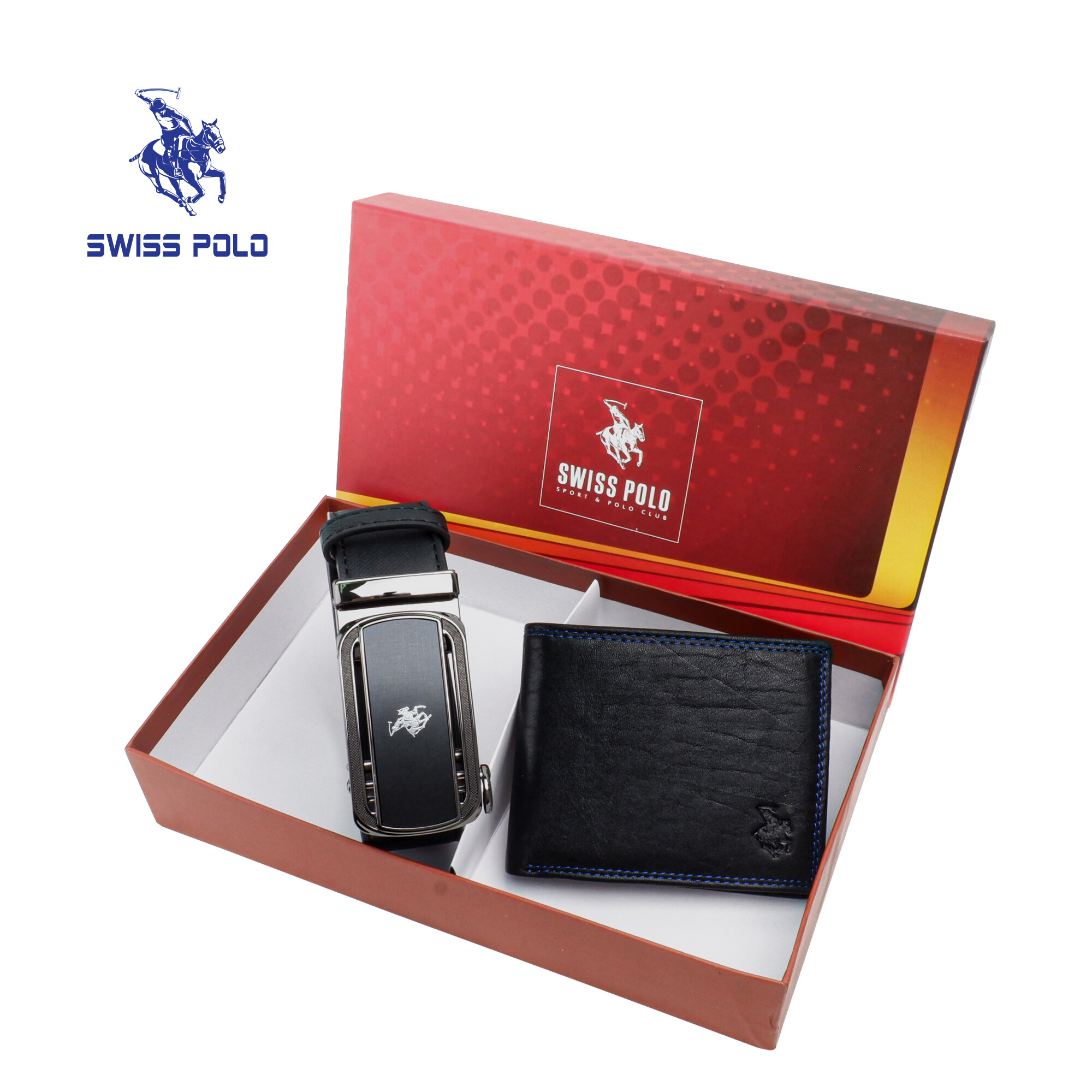 SWISS POLO Gift Set/ Box Wallet With Belt SGS 547 BLACK