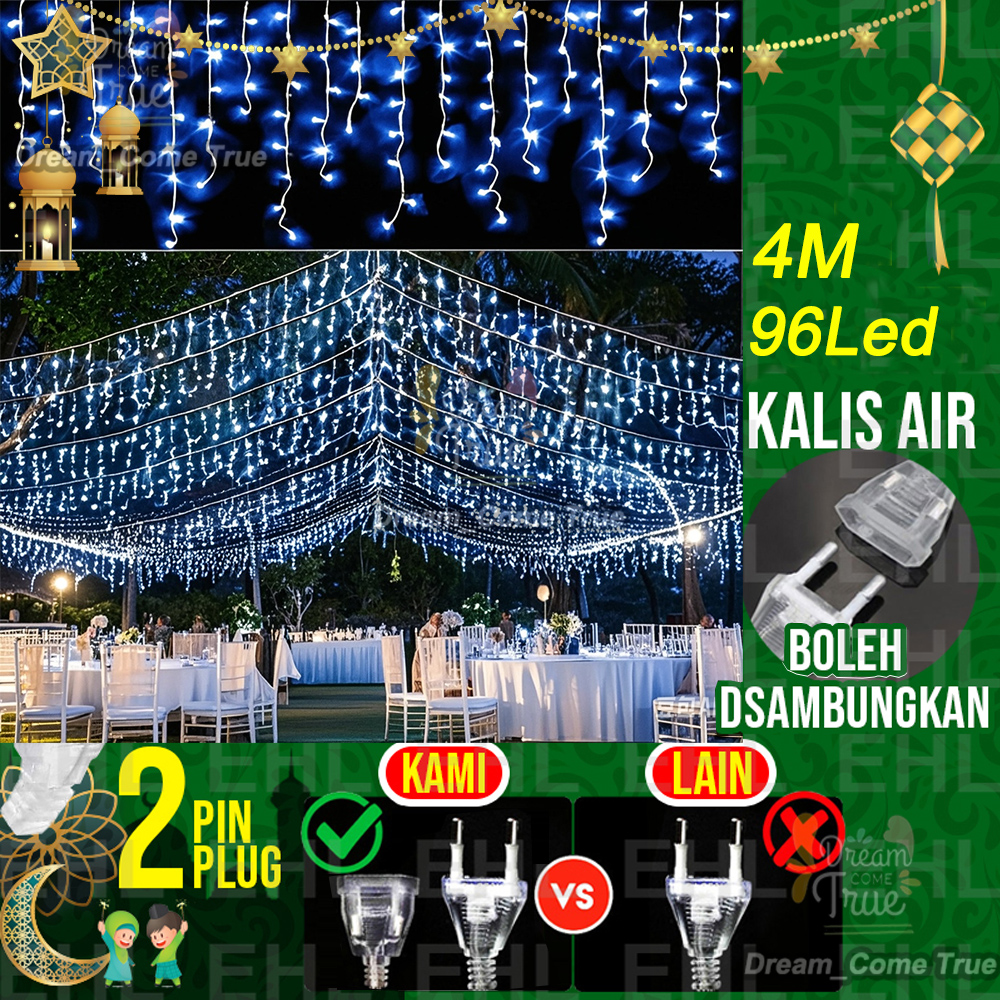5meter lampu raya 2026 Lampu Hiasan Curtain light Hanging Light led 8modes Outdoor Waterproof hari raya decoration