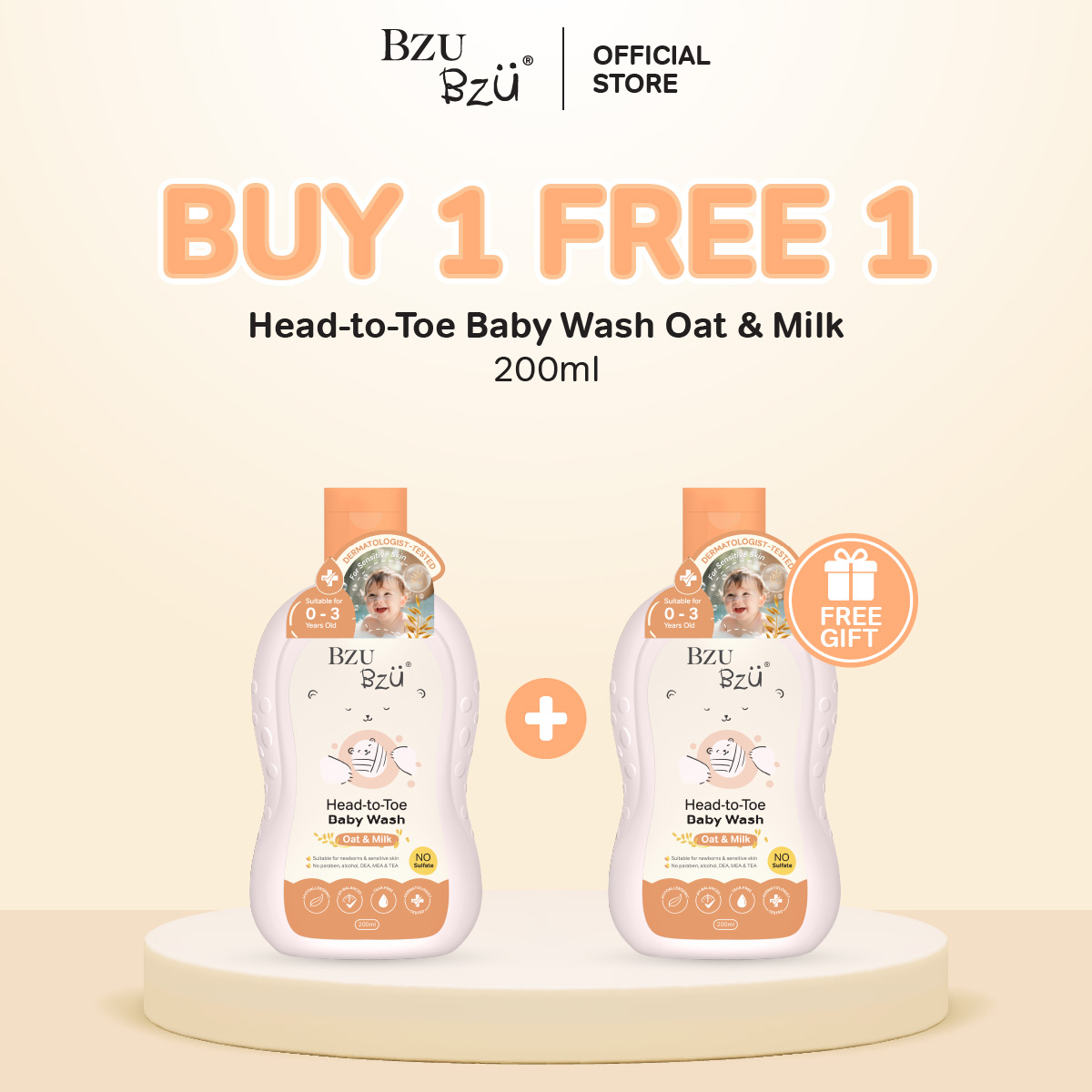 [Buy 1 Free 1] BZU BZU Head to Toe Baby Wash Oat & Milk (200ml)