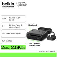 Belkin SRZ001my1.5M 2-Outlet Charging Station with 2 USB-A and 2 USB-C Ports 70W