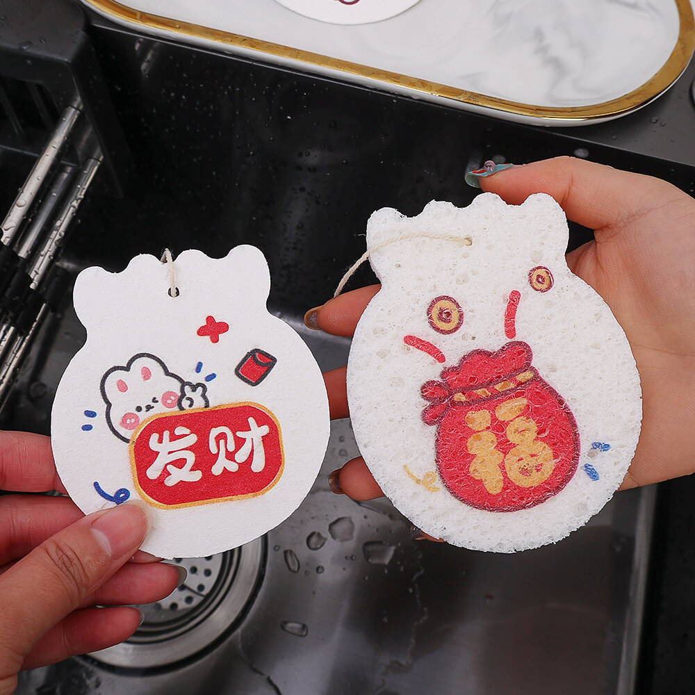 Yespery 1/4 cái rửa chén bát cho nhà bếp miếng bọt biển miếng bọt rửa chén bát miếng cọ rửa miếng bọt biển nén bột gỗ hoạt hình khăn lau bát đĩa miếng lau nồi dụng cụ làm sạch