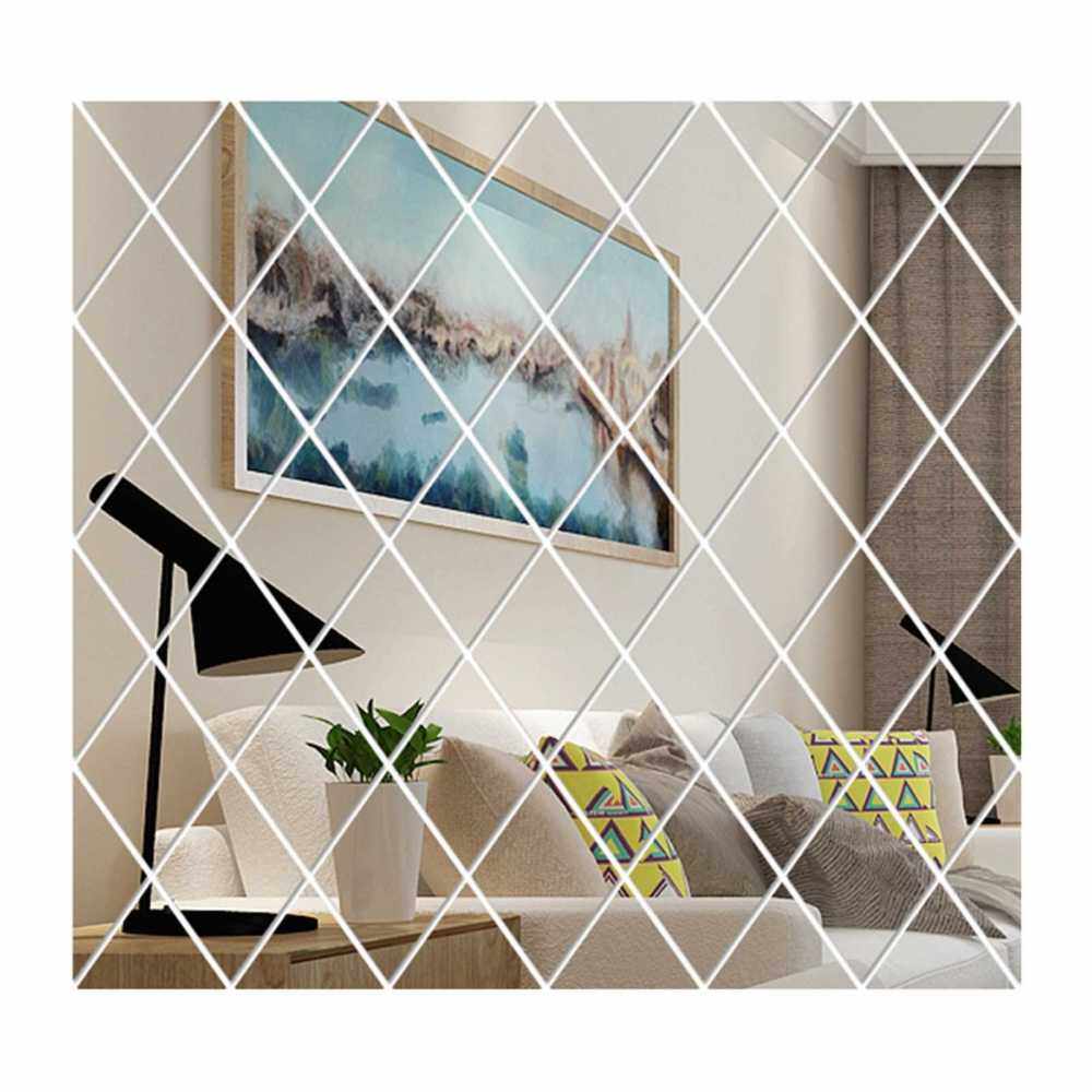 Wall Decals Wall Sticker Diamond Mirror Reflective Design DIY Family Wall Art Sticker Decor Decoration (Silver)