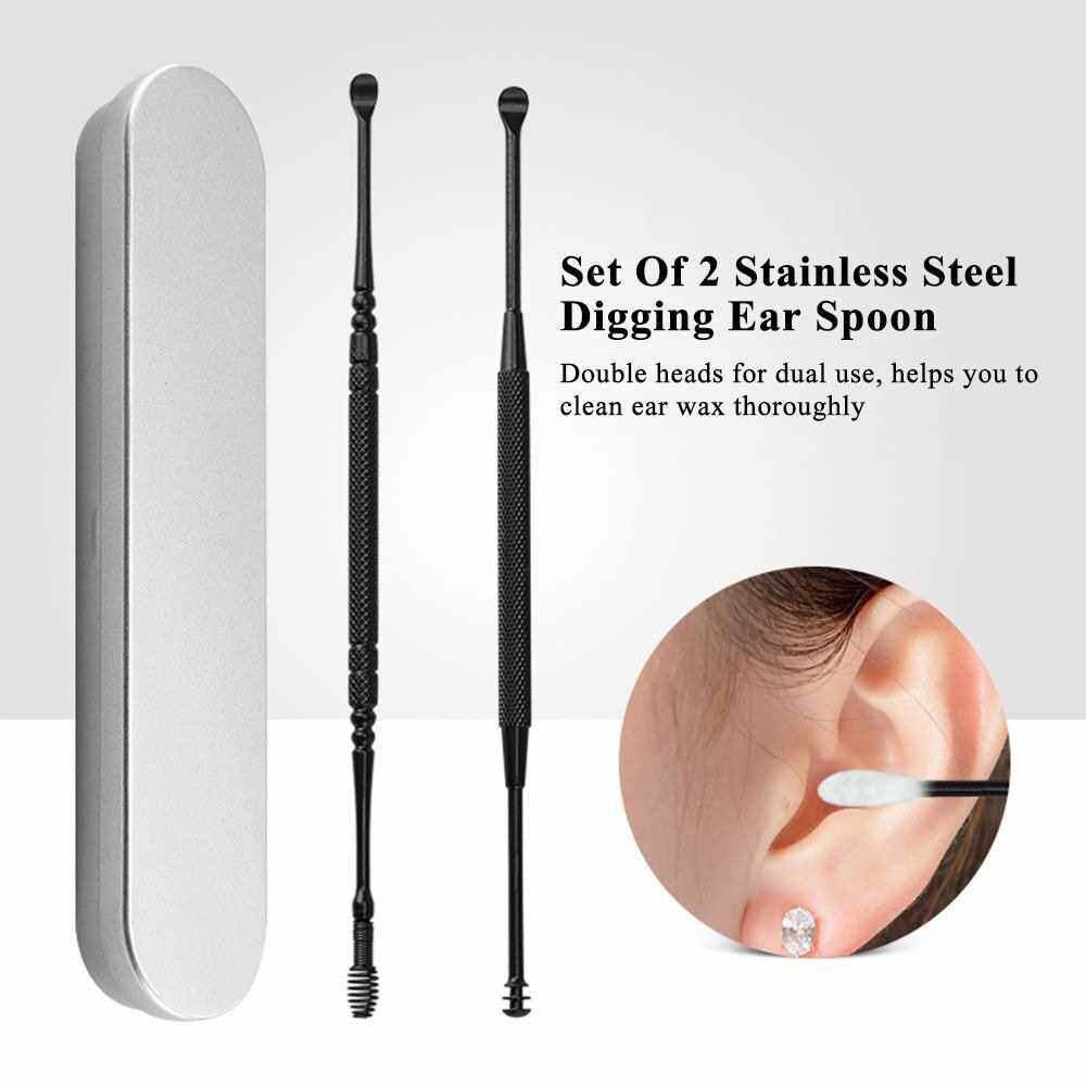 Stainless Steel Digging Ear Spoon Set Portable Spiral Rotating Dig Spoon Double Ears Artifact