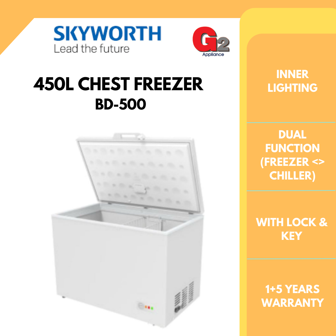 Skyworth [Authorised Dealer+Ready Stock] 450L Dual Function Chest Freezer BD-500 - Skyworth Warranty Malaysia