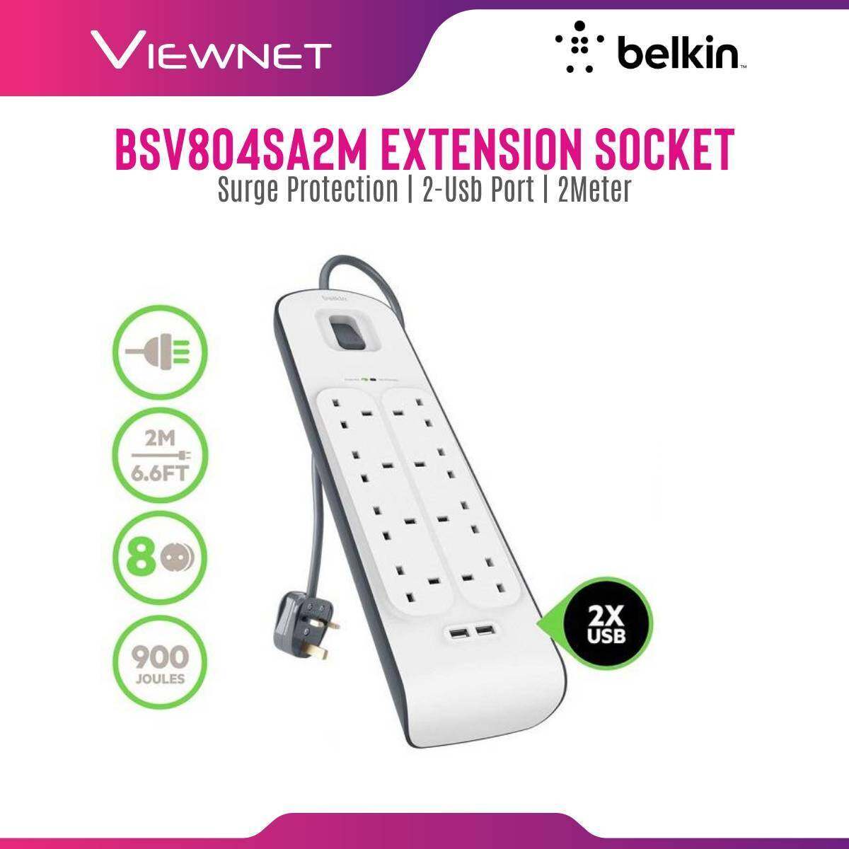 Belkin BSV804SA2M Extension Socket Surge Protector 8-Plugs With 2-USB 2M