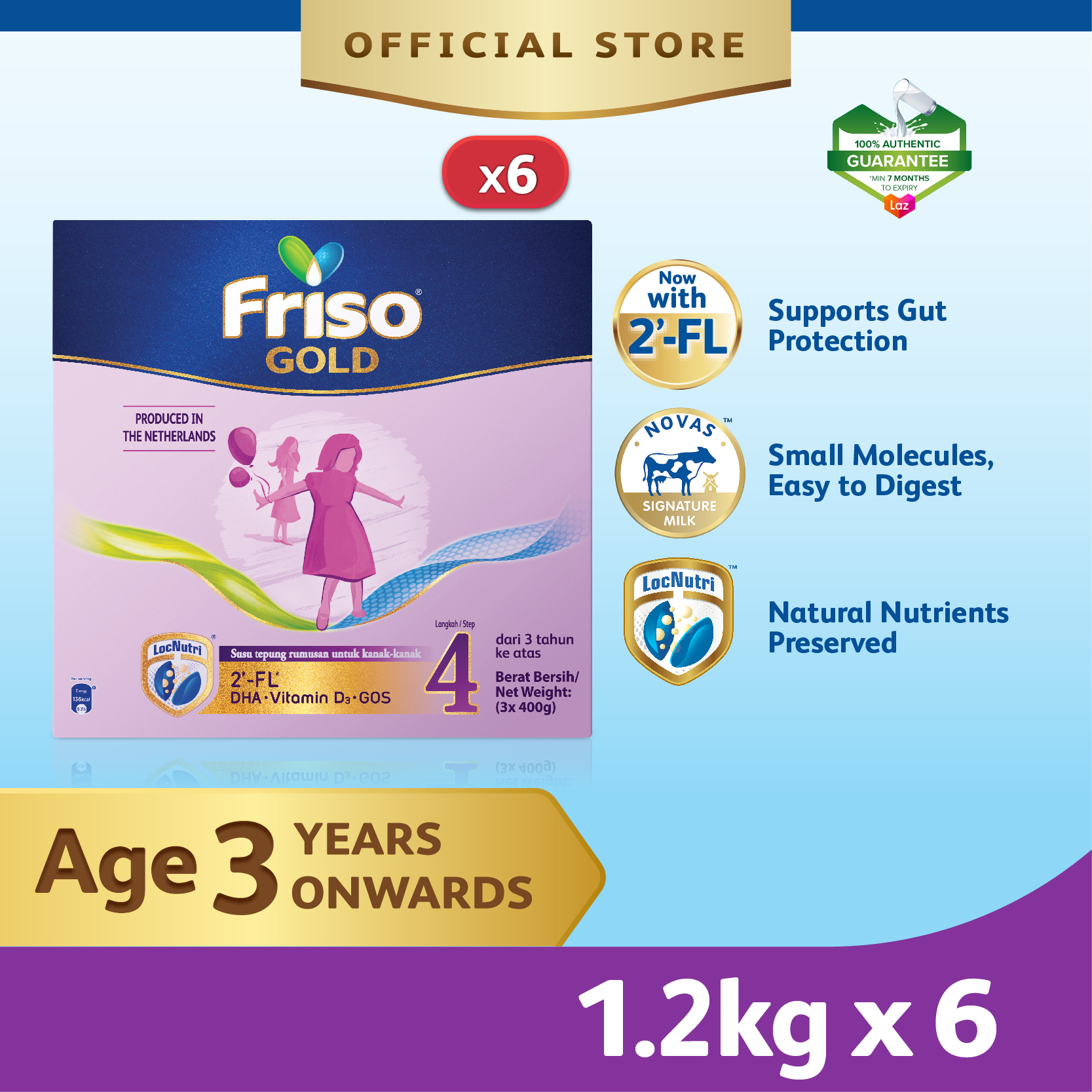 Friso Gold Step 4 - 1.2kg x 6 (Total 7.2kg) - Exclusive Ecommerce Pack