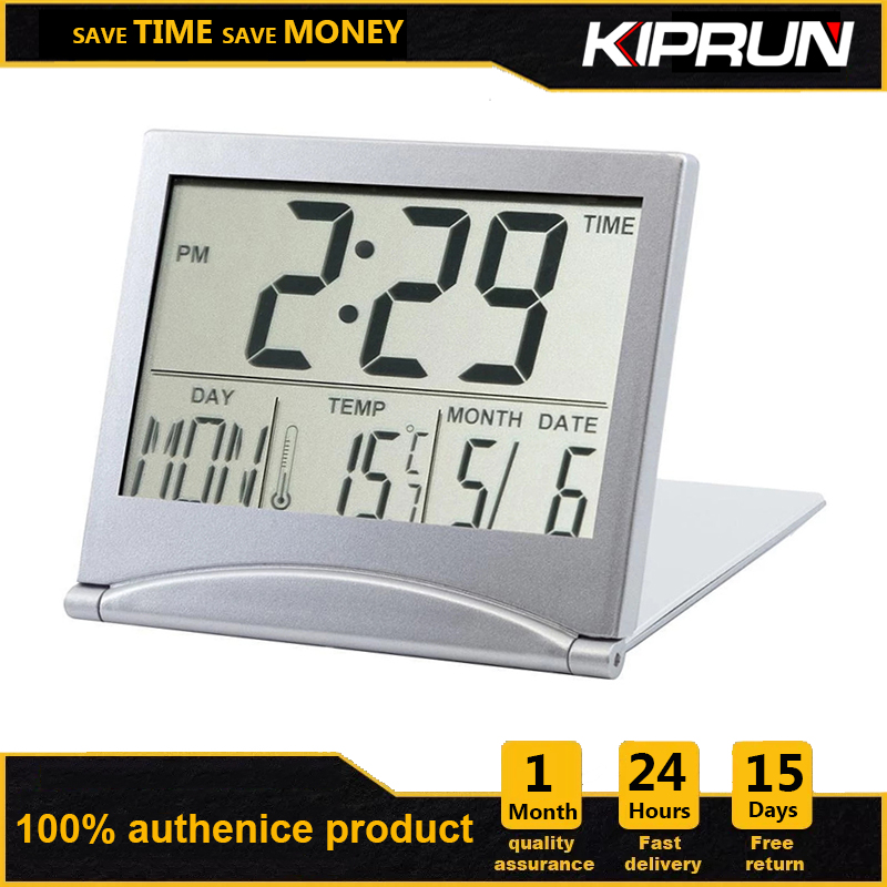 KIPRUN Folding LCD Digital Alarm Clock Desk Table Weather Station Desk Temperature Travel Ectronic Mini Clock