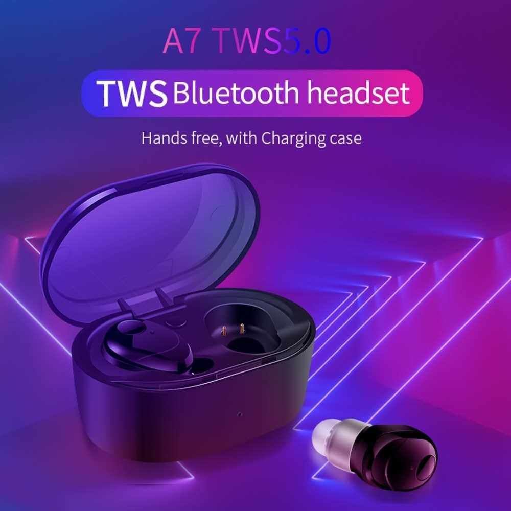 A7 TWS Earphones BT5.0 Wireless Headset Handsfree Call Sports Mini Sweatproof Earbuds With Microphone Stereo Sound (White)