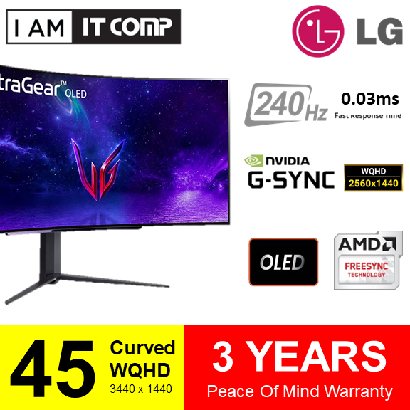 LG 45 Inch 45GR95QE-B OLED Curved Gaming Monitor WQHD with 240Hz Refresh Rate, 0.03ms Response Time 