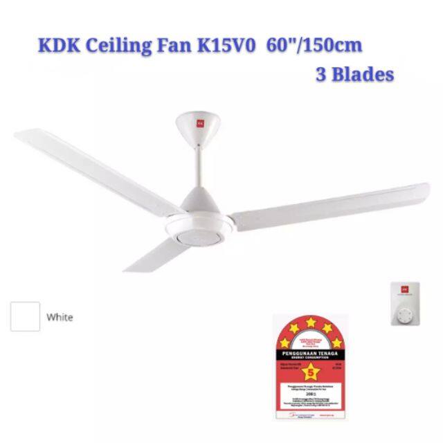 KDK Ceiling Fan K15V0 150cm/60" 3 Blade White x (1pcs) kipas siling