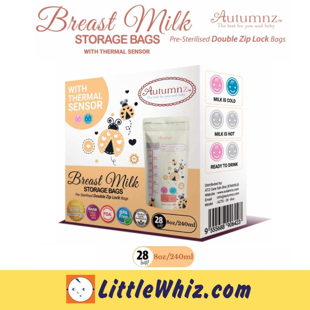 Autumnz Double Zip Lock Breastmilk Storage Bags 8oz With Thermal Sensor - 28pcs - Ladybird