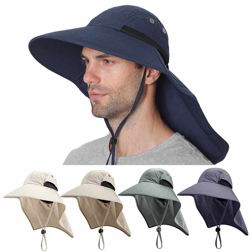 People's Choice Fishing Cap Wide Brim Unisex Sun Hat with Neck Flap Adjustable Drawstring for Travel Camping Hiking Boating (Army Green)
