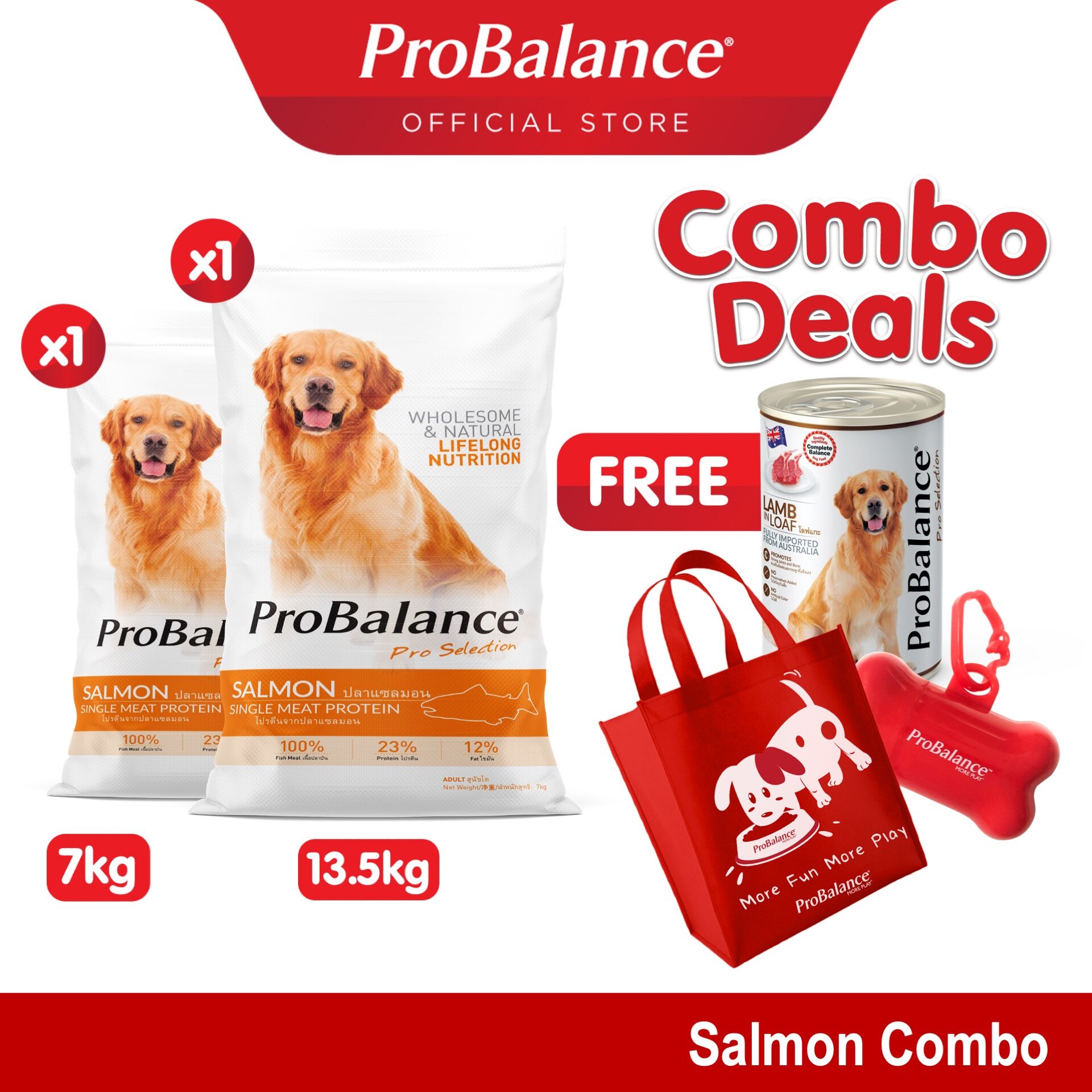 Combo Deals: ProBalance 13.5KG Salmon Adult Dry Dog Food + ProBalance 7KG Salmon Adult Dry Dog Food (FREE: ProBalance 700G Loaf Series Adult Wet Dog Food + Woven Bag + Poop Bag) Combo Deals: ProBalance 13.5KG Salmon Adult Dry Dog Food + ProBalance 7KG Salmon Adult Dry Dog Food (FREE: ProBalance 700G Loaf Series Adult Wet Dog Food + Woven Bag + Poop Bag)
