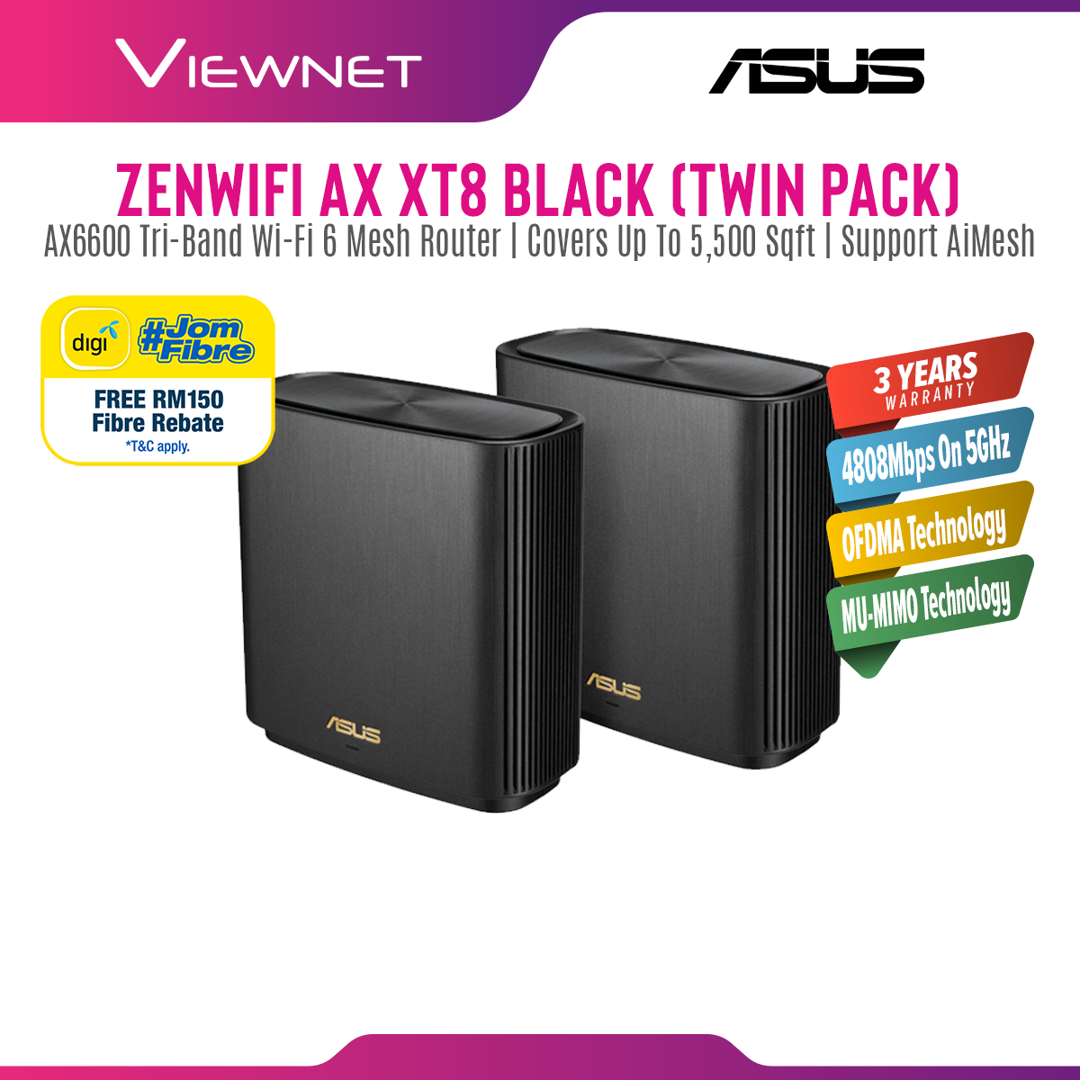 [ðŸ”¥HOT MODEL] ASUS New Mesh ZenWiFi AX XT8 White WiFi 6 Mesh WiFi System AiMesh (Twin Pack)