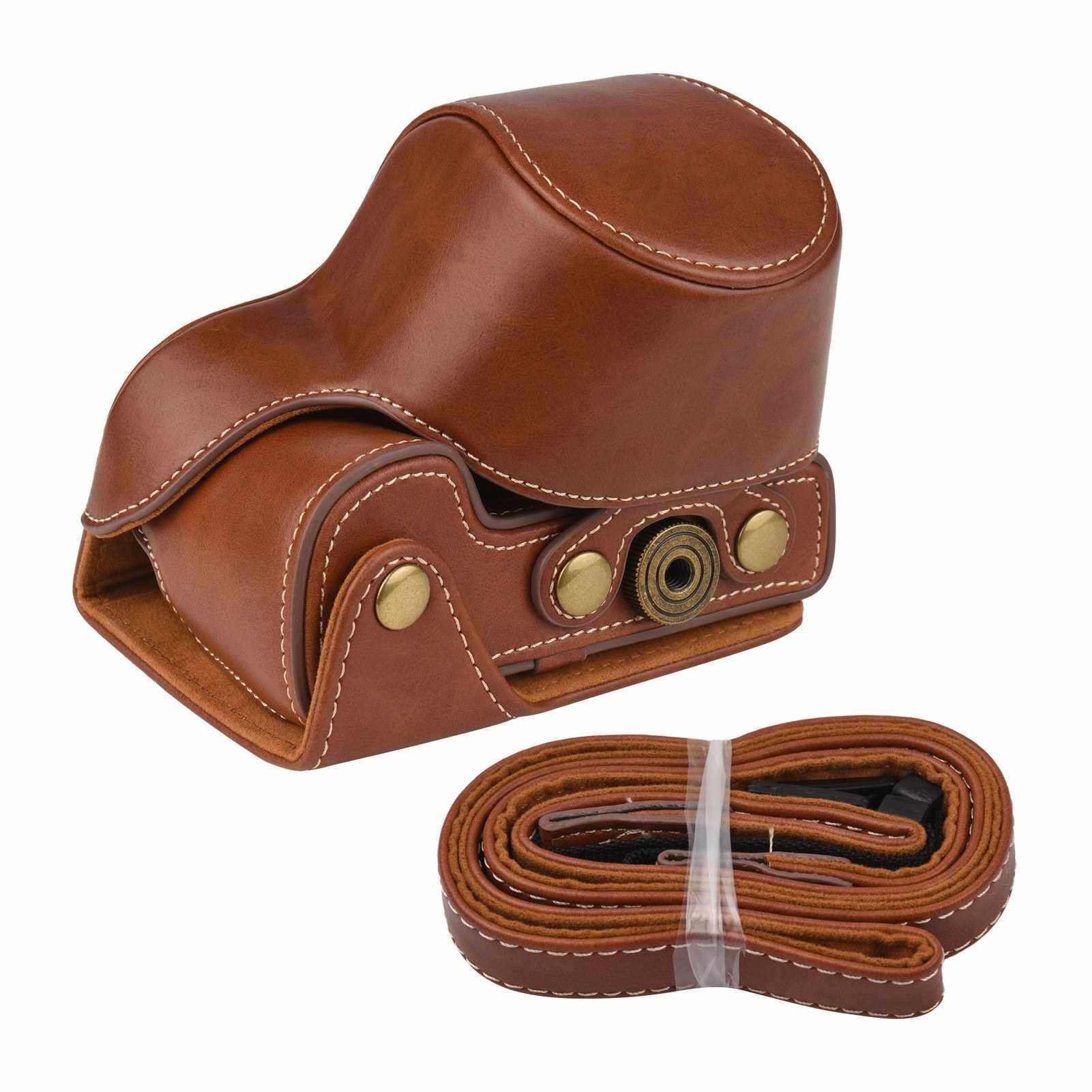 Portable PU Leather Camera Case with Shoulder Strap Replacement for Sony A6000 A6300 A6400 (Brown)
