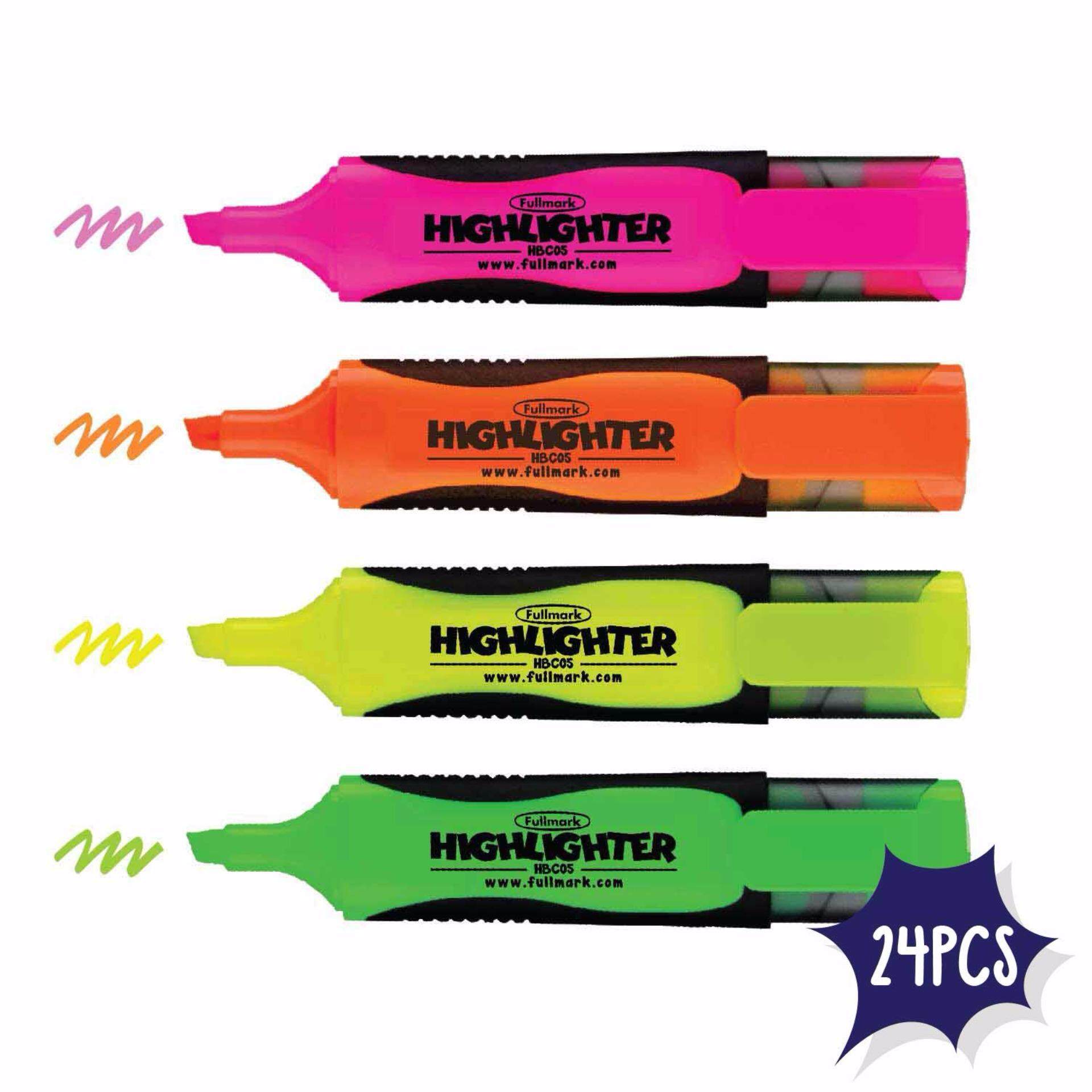 Fullmark Highlighter Pen Fluorescent Stationery , Chisel Tip , ( Pink ,Yellow , Green , Orange ) x 24 pcs