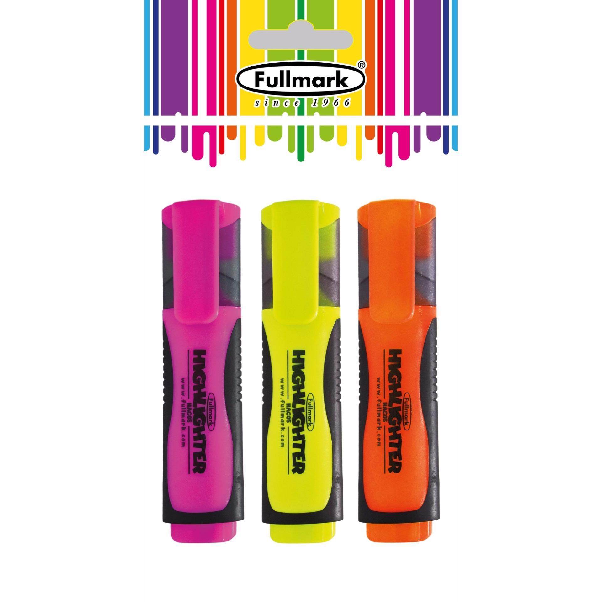 3pcs x Fullmark Fluorescent Highlighter, Chisel Tip,  (Pink, Orange, Yellow)