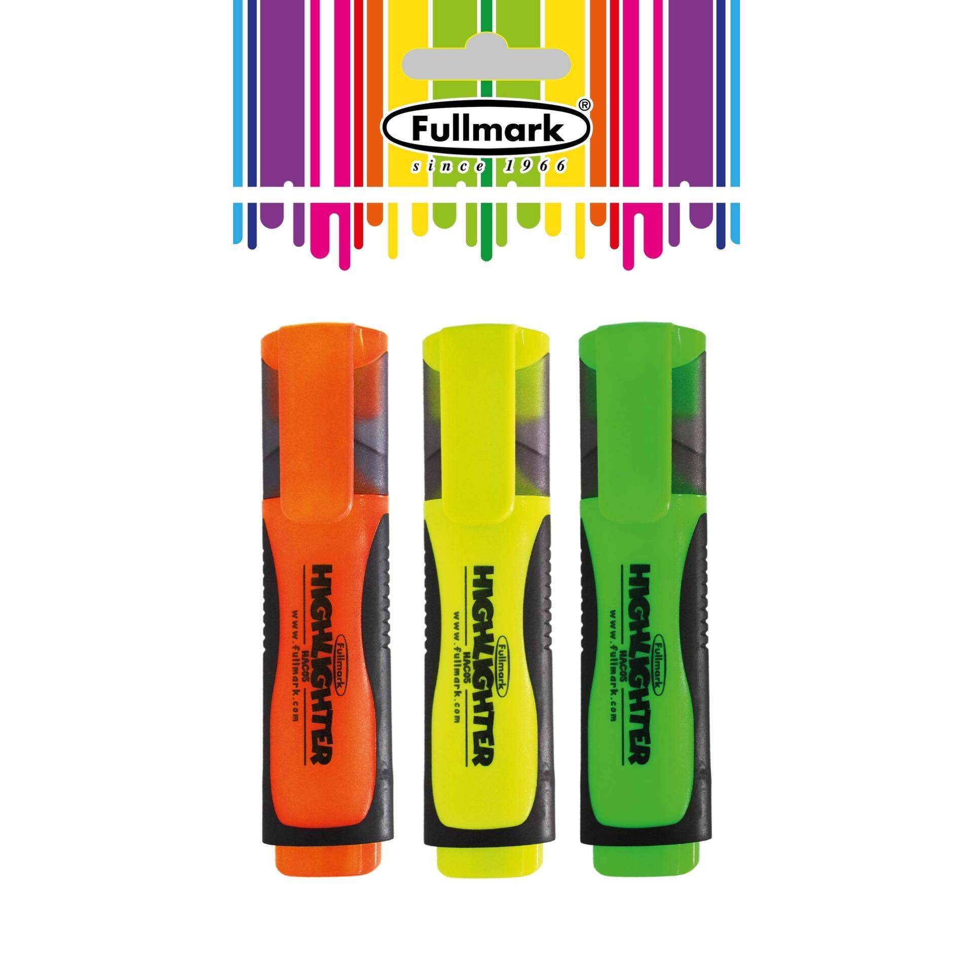 3pcs x Fullmark Fluorescent Highlighter, Chisel Tip, (Orange,Yellow, Green)