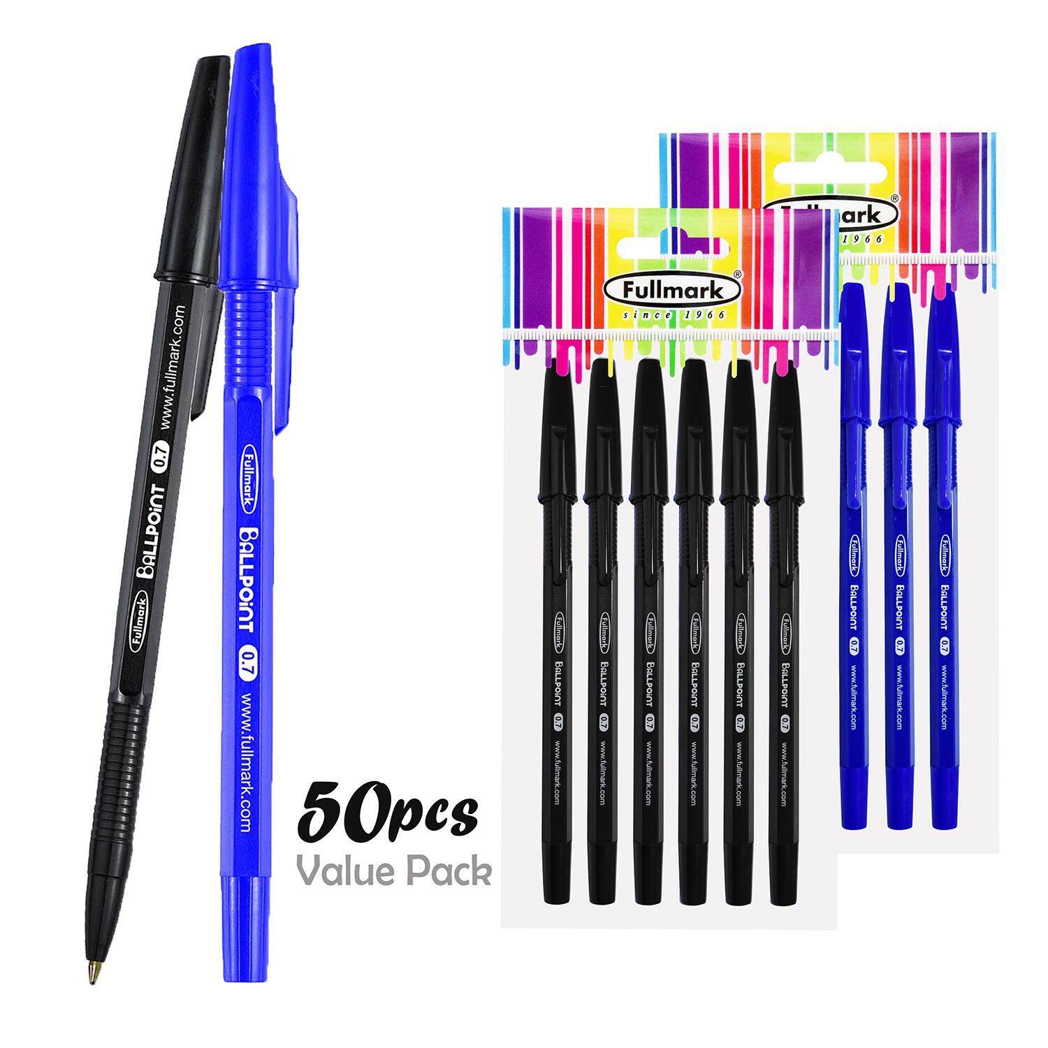 Fullmark Ballpoint Pen Stationery , Fine Point 0.7mm , (25 x Blue, 25 x Black) x 50 pcs