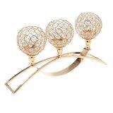 BolehDeals Crystal Candle Holder 3-Arm Candelabra Wedding Dining Table Centerpiece-Gold