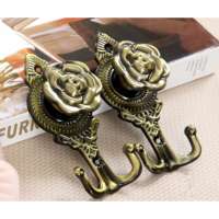 Curtain Side Hooks Tie Backs Rose Design with Screws-Green