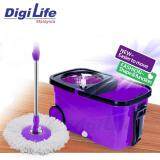 DIGILIFE Easy Microfiber Spin Mop w/ Stainless Steel Basket and Wheels Pail (WYL-25 Purple)