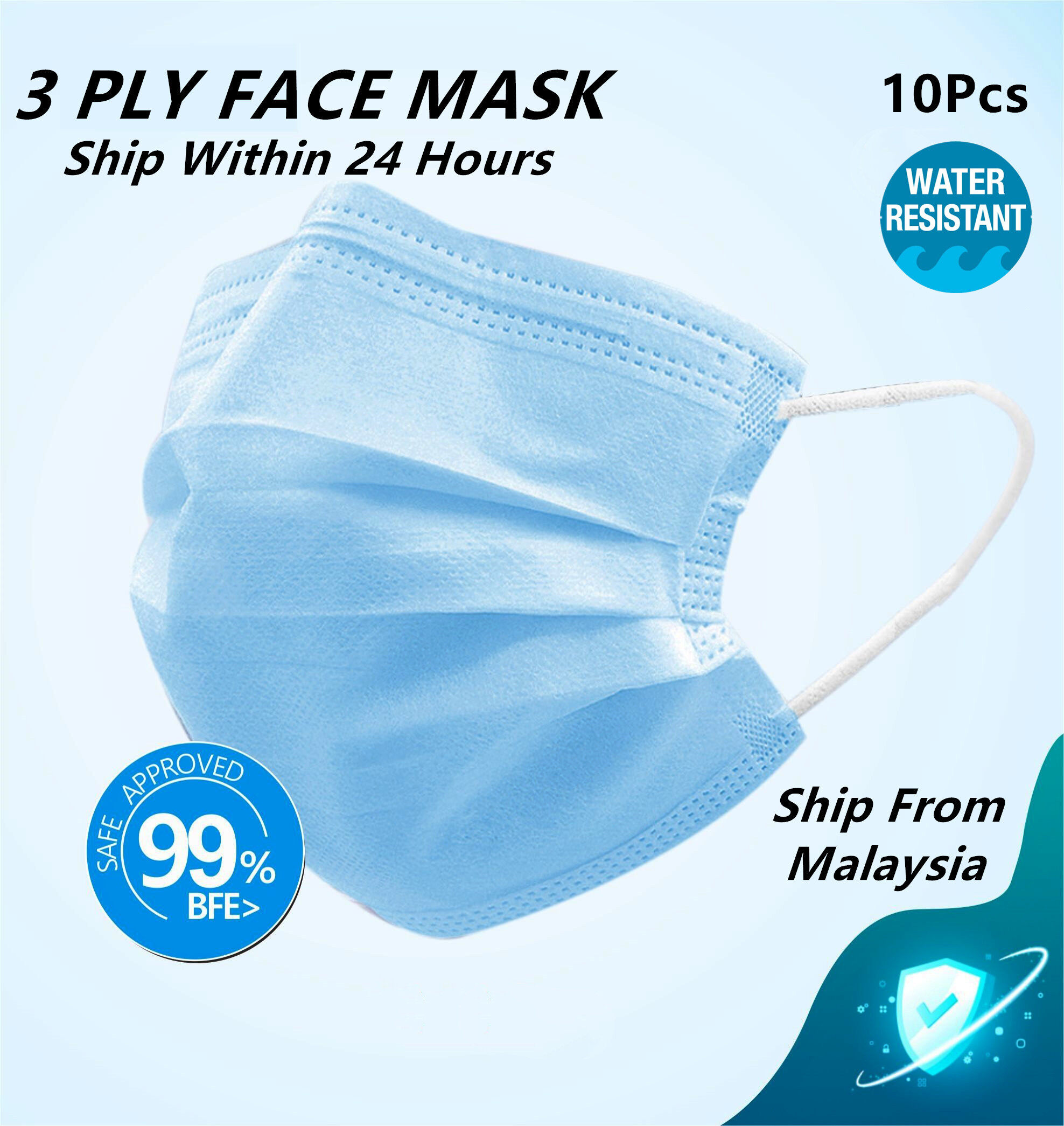[Ready Stock] Ship Within 24 Hours 10pcs 3 Ply Mask Face Mask Adult Size 3 Layer Disposable Waterproof Non Woven Ship From Malaysia