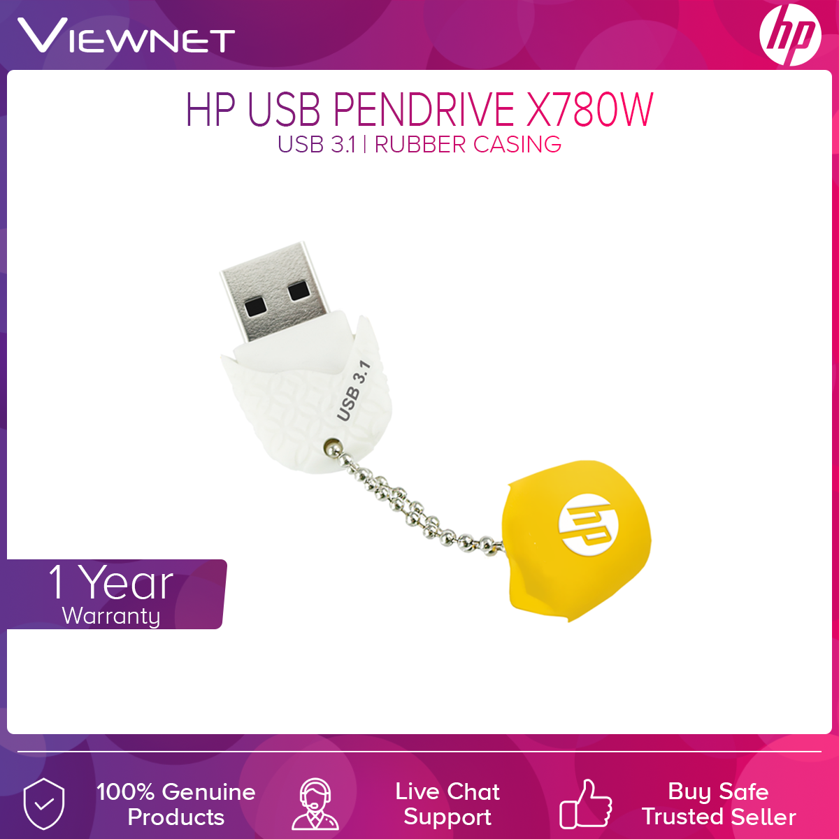 HP USB Pendrive X780W with USB 3.1 Connection, Rubber Casing, Cap Holder