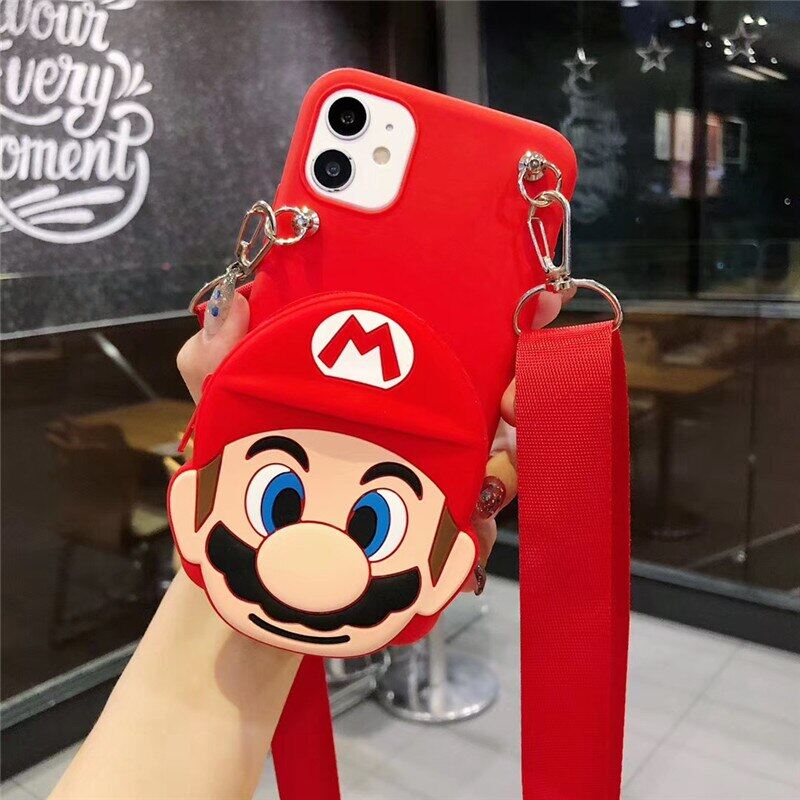 Ốp Điện Thoại Ví Hoạt Hình Mario 3D Túi Đựng Xu Silicon Mềm Cho IPhone X XS XR XsMas 11 11Pro 11Promax 12 12pro 12Mini 12Promax Bút Chì Màu Hình Nấm Bảo Vệ Bìa Dành Cho IPhone 6 6S 6P 6SP 7 8 7P 8P