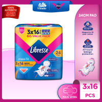 Libresse Maxi Wing Pads 24cm (3x16s) - Secure Fit & Leakage Protection