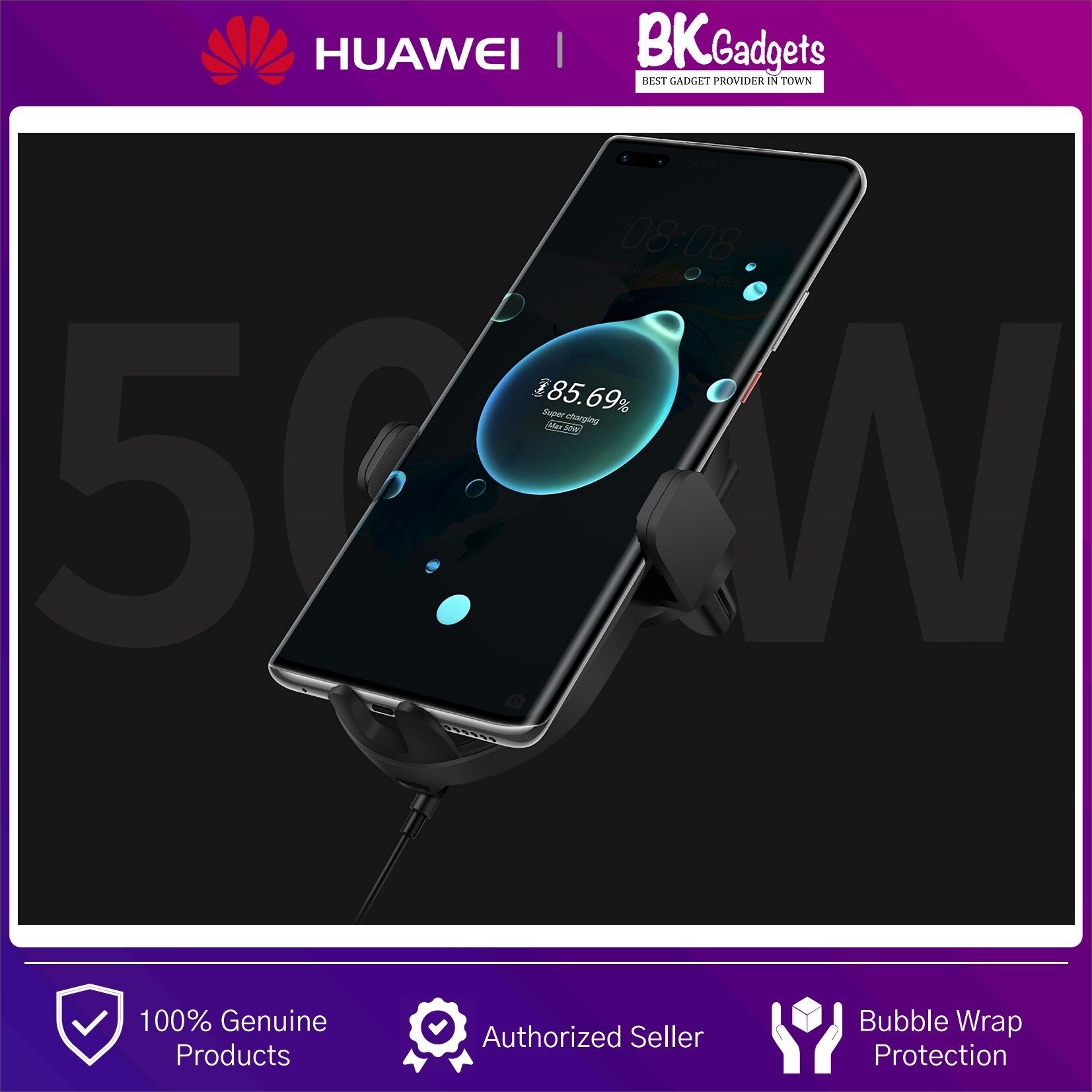 Huawei SuperCharge Wireless Car Charger 50W 2 Ports 3D Air Cooling Universal Compatibility