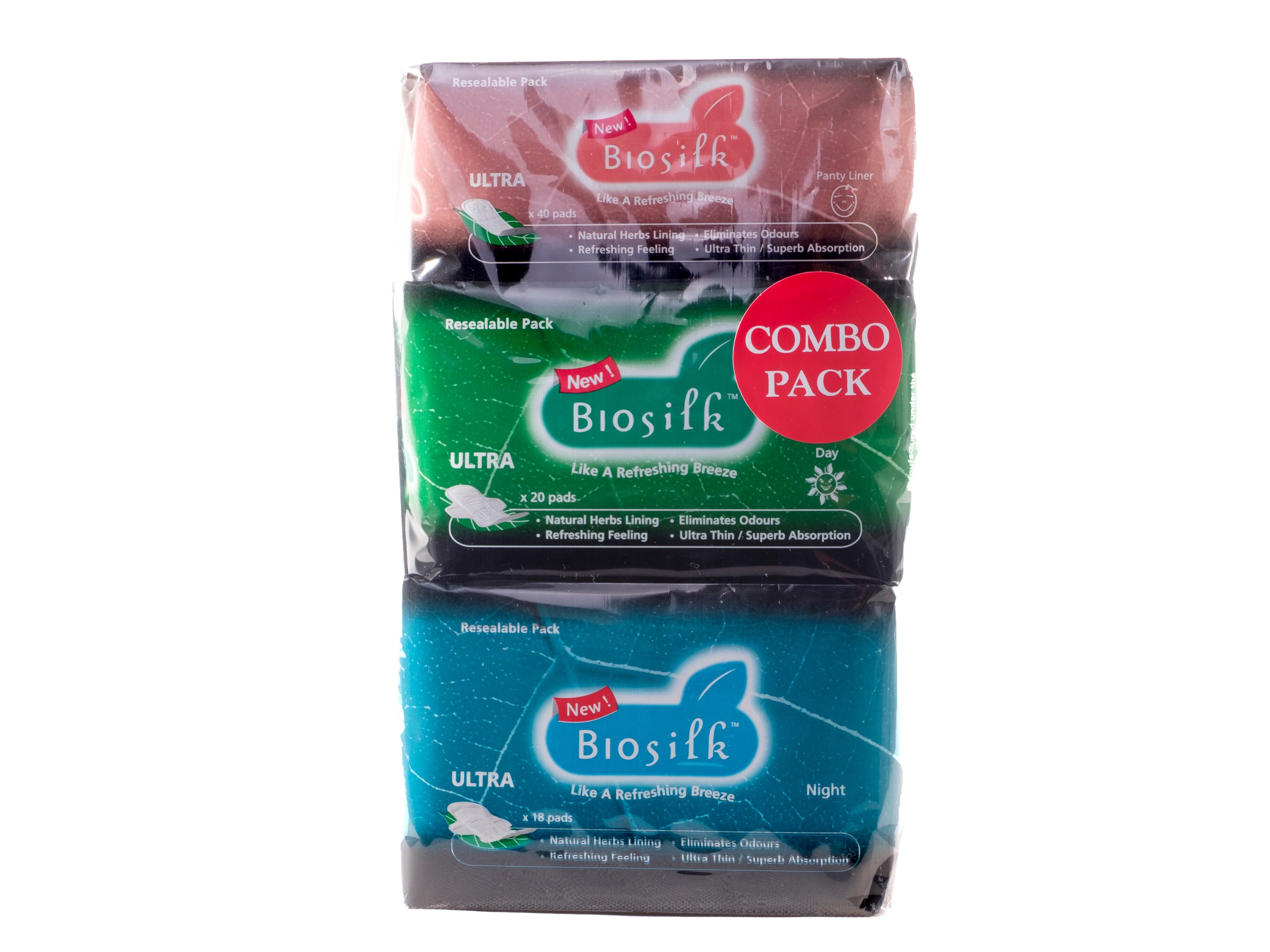 Biosilk Herbal Ultra Combo Sanitary Pad 155mm+240mm+290mm 40's+20's+18's