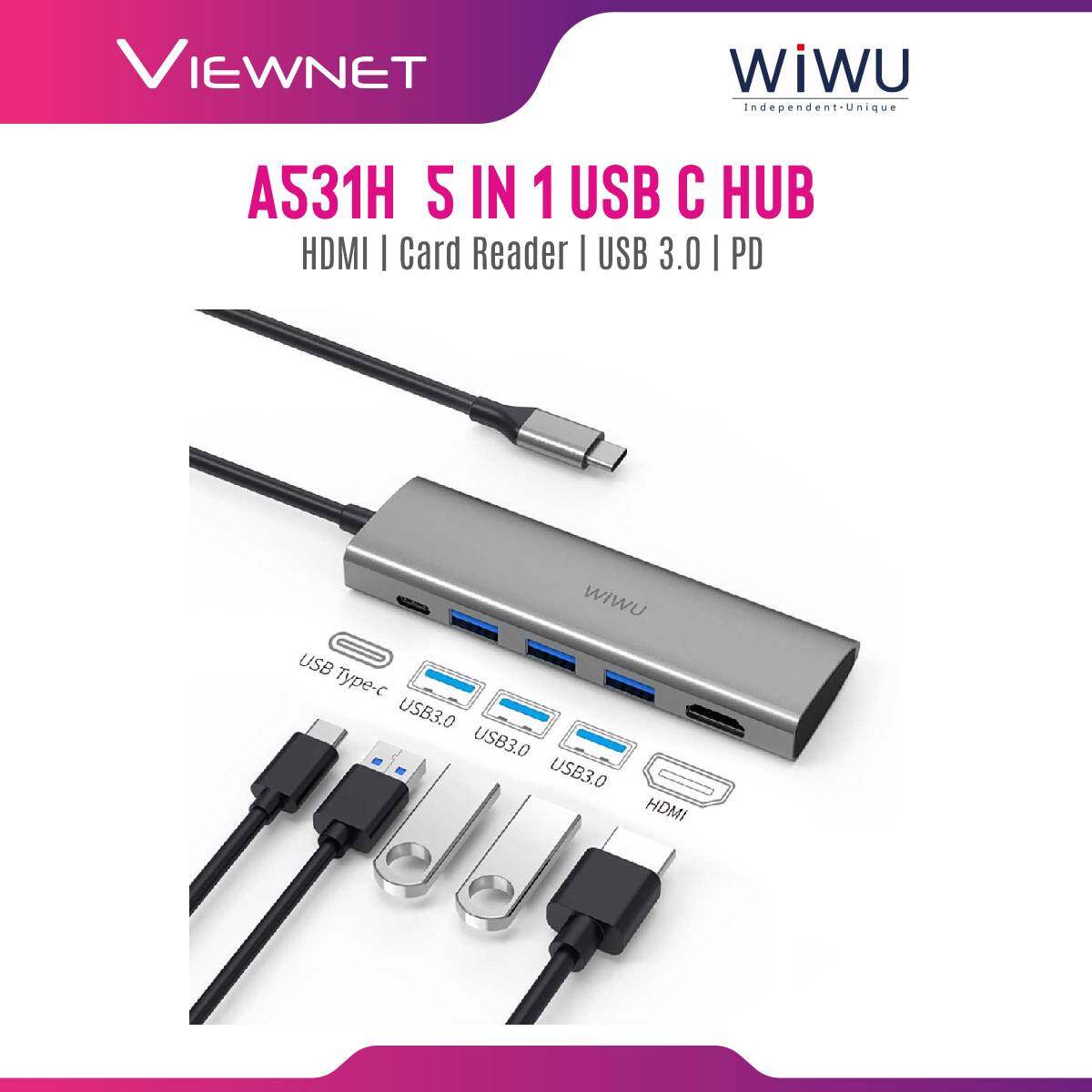 WIWU A531H  5 in 1 USB C Hub for  MacBook Pro 13 16 2020 2019 2018 Multi-function USB 3.0 PD Power for MacBook Air 13 Type-c to HDMI for Computer Accessories
