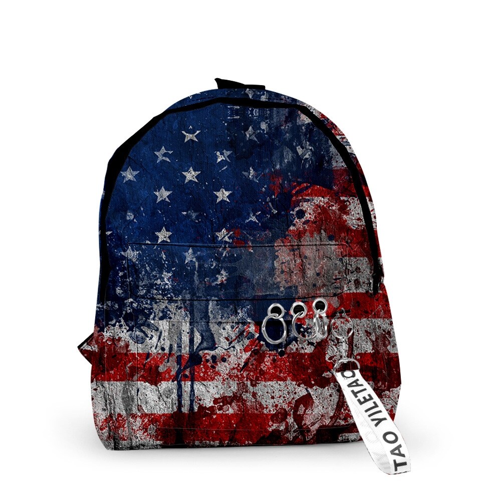 【Gesh department store】Trendy Star spangled banner Backpacks Boys/Girls pupil School Bags 3D Print Keychains Oxford Waterproof Cute Small Backpacks