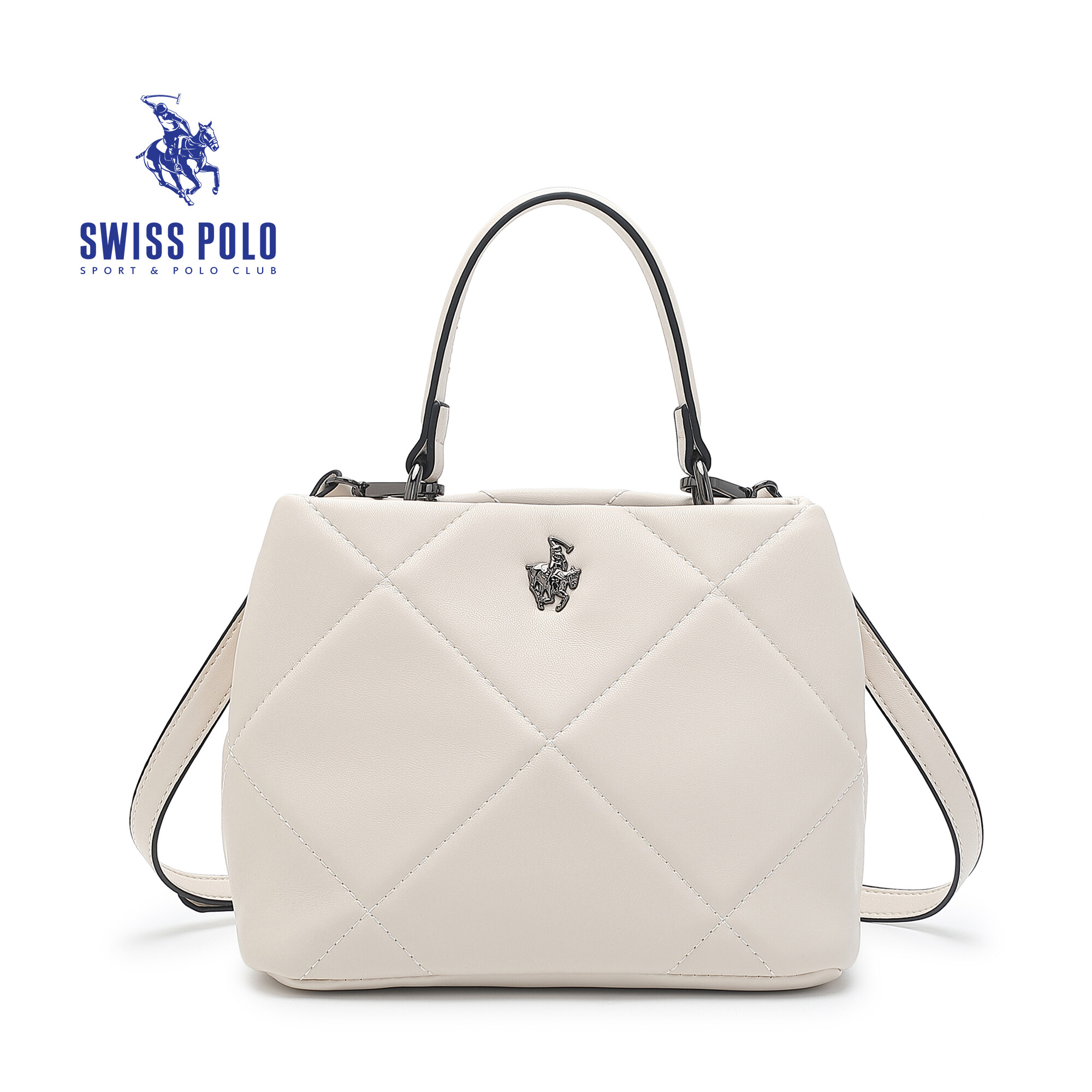 SWISS POLO Ladies Quilted Top Handle Sling Bag HHJ 7886-4 WHITE