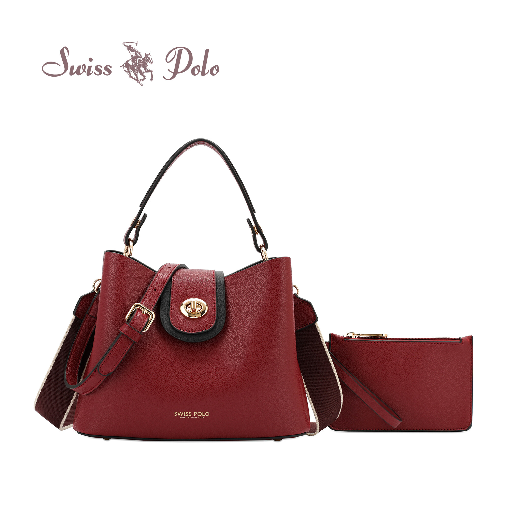 SWISS POLO 2 In 1 Ladies Top Handle Sling Bag With Pouch HEA 98973-6 MAROON