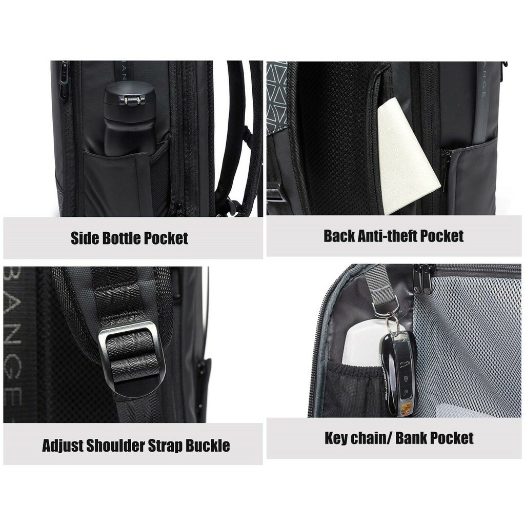 Bange Ionic USB Bottle Expandable Multi Compartment Big Capacity Hidden Pocket Travel Business Outdoor Laptop Backpack