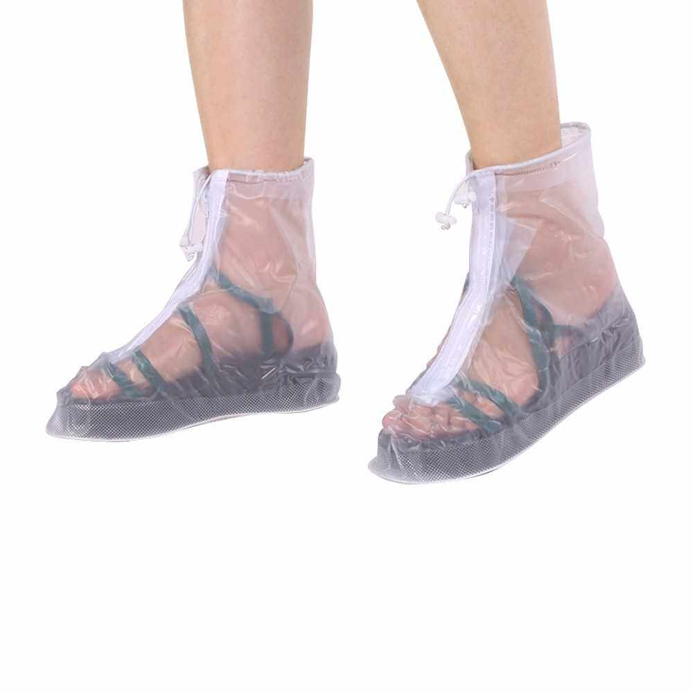 Waterproof Shoe Covers Rain Boot Covers with Elastic Strip and Zipper Reusable and Anti-Slippery for Adult Size XL (Transparent)