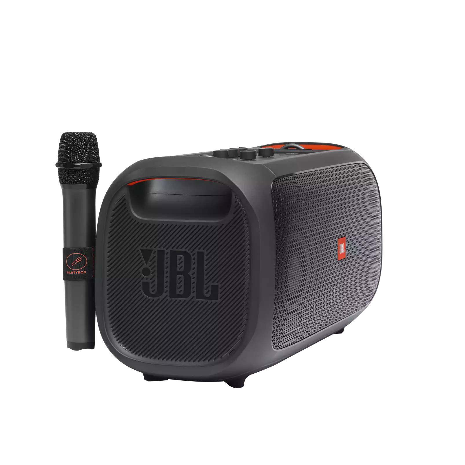 JBL Partybox On-The-Go Portable Wireless Speaker with built-in lights , IPX4 Splashproof ,  Wireless Microphone