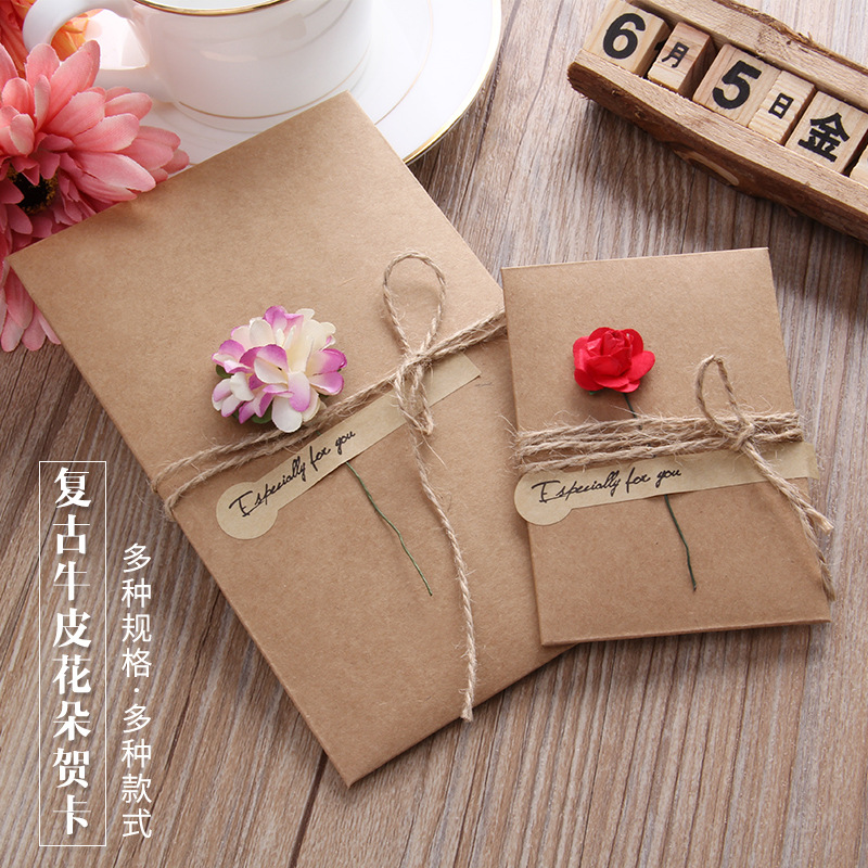 Vintage craft paper handmade dried flower gift card wish card birthday mothers day teachers day fathers day valentines day 复古牛皮纸手工干花贺卡祝福卡片DIY