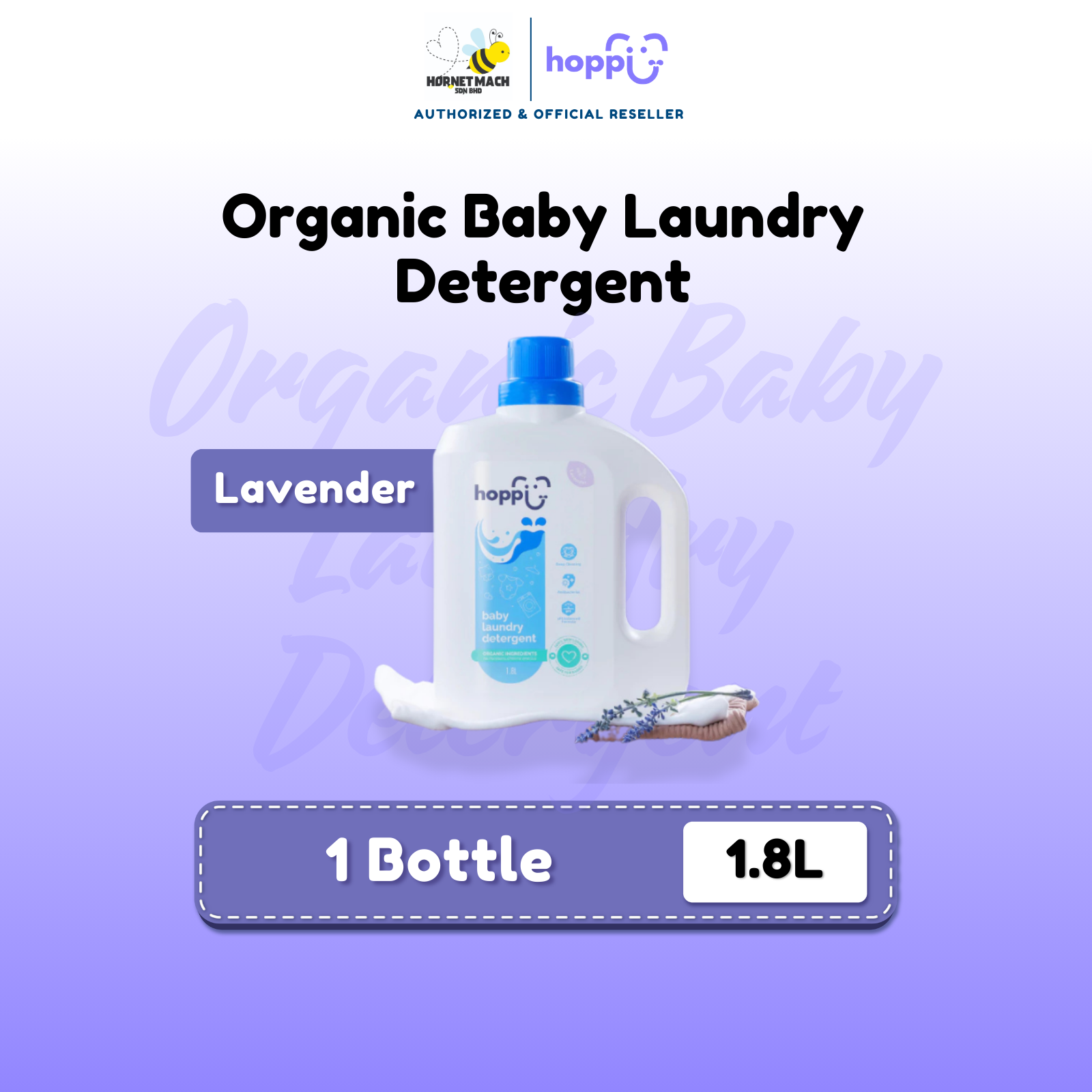 Hoppi Organic Baby Laundry Detergent - Lavender (1.8L/Bottle)