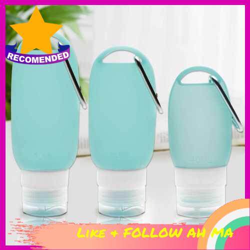 BEST SELLER 3PCS Travel Bottles with Snap Hook Hanging Soft Silicone Portable Refillable Empty Containers for Hand Sanitizer Shampoo Flip Cap School Work Outdoor (Turquoise)