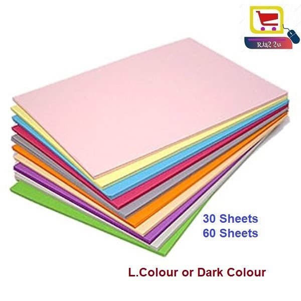 Assorted Colour paper A4 Paper Light/Dark / Fluorescent Colour 30pcs / 60pcs (Mix Colour A4 80gsm) Budget Pack