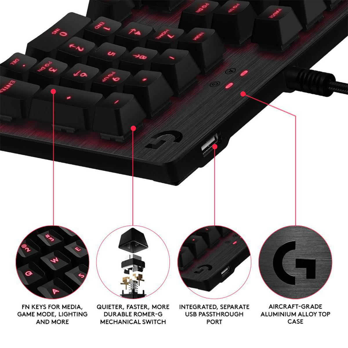 Logitech Gaming Backlit Keyboard G413 Carbon with Romer-G Tactile Mechanical Switch Programmable Macros Aircraft-Grade Aluminum Alloy Logitech Software Support