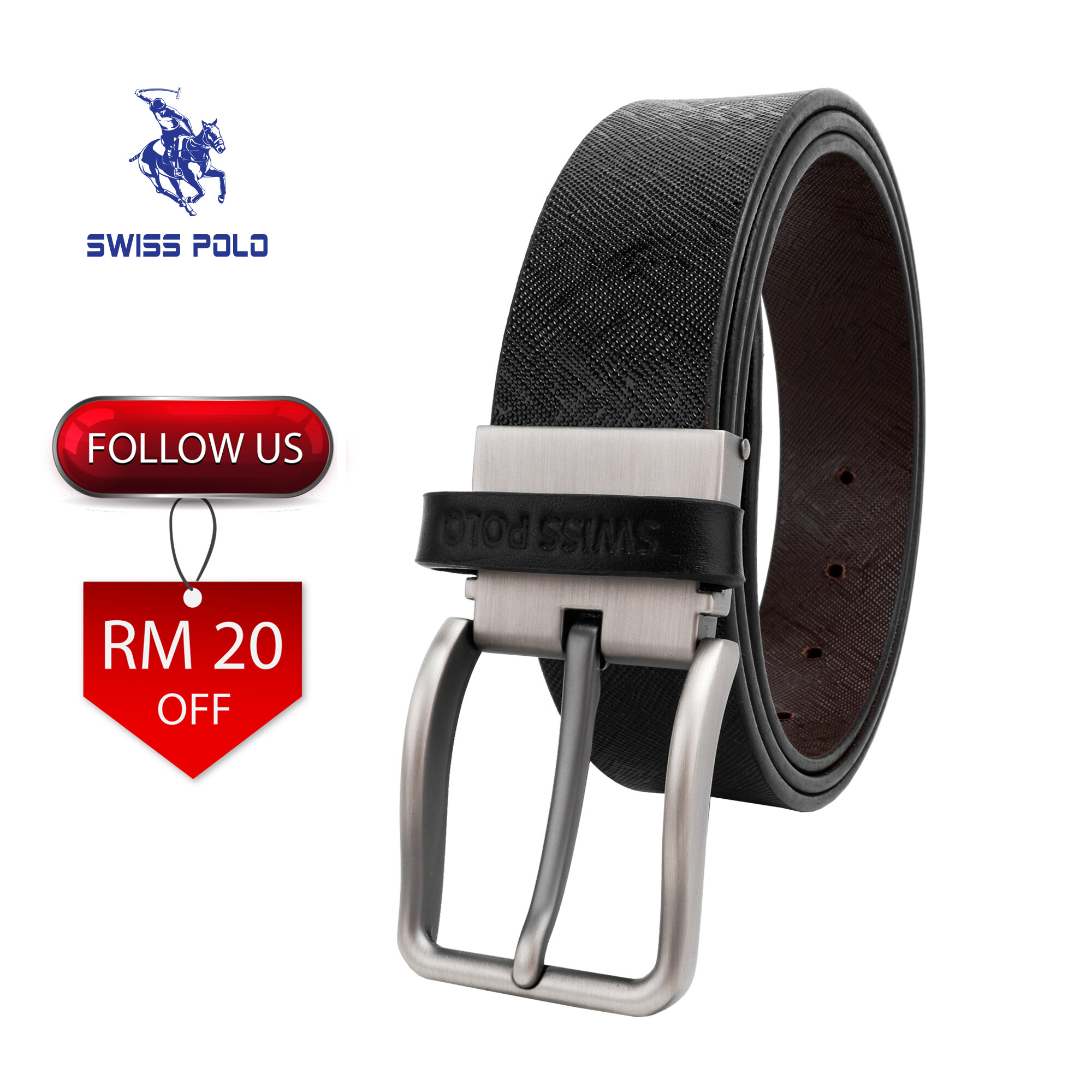 SWISS POLO Genuine Leather 35Mm Pin Belt WAB 455-1 BLACK MIX